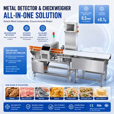 Automatyczna wagarka kontrolna i detektor metali żywności Kombo Machine Wysokiej dokładności Przemysłowa linia inspekcji przetwórstwa żywności